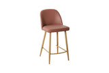 Leo counter stool with salmon upholstered seat and backrest, light oak legs, front angle