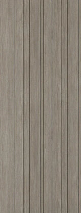 Light grey laminate panel with vertical wood grain and linear groove detailing