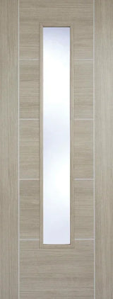 Light grey laminate Vancouver glazed door with vertical glass panel and wood grain finish