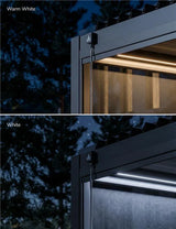 Modern outdoor pergola frame with integrated warm white and white LED lighting options