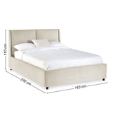 Beige fabric upholstered bed with dimensions 163x230 cm and 110 cm headboard height