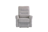 Silver grey fabric recliner armchair with padded seat and backrest, front view
