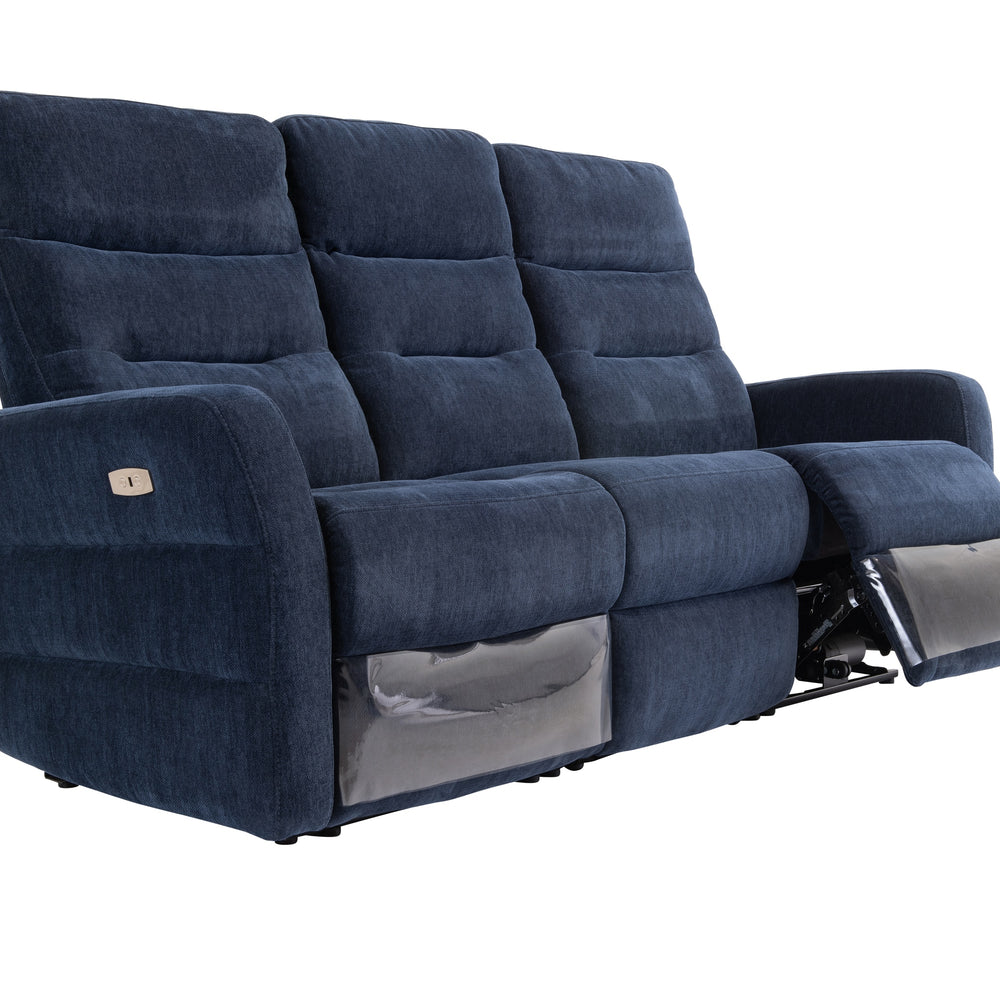 Luxurious Blue Leather Electric 3-Seater Recliner Sofa