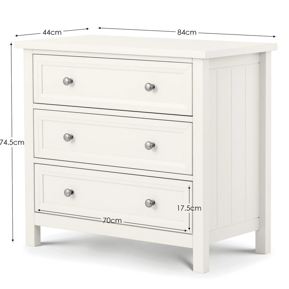 Maine 3 Drawer Wide Chest - White - MAI102