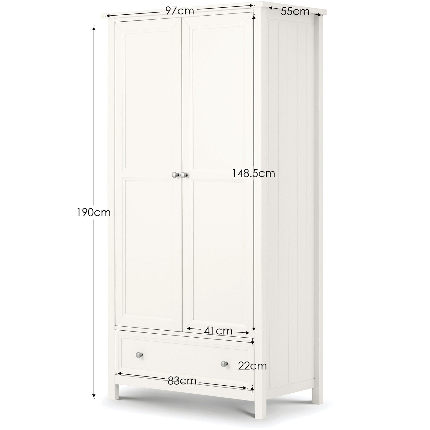 Maine 2 Door Combination Wardrobe - Grey - MAI006