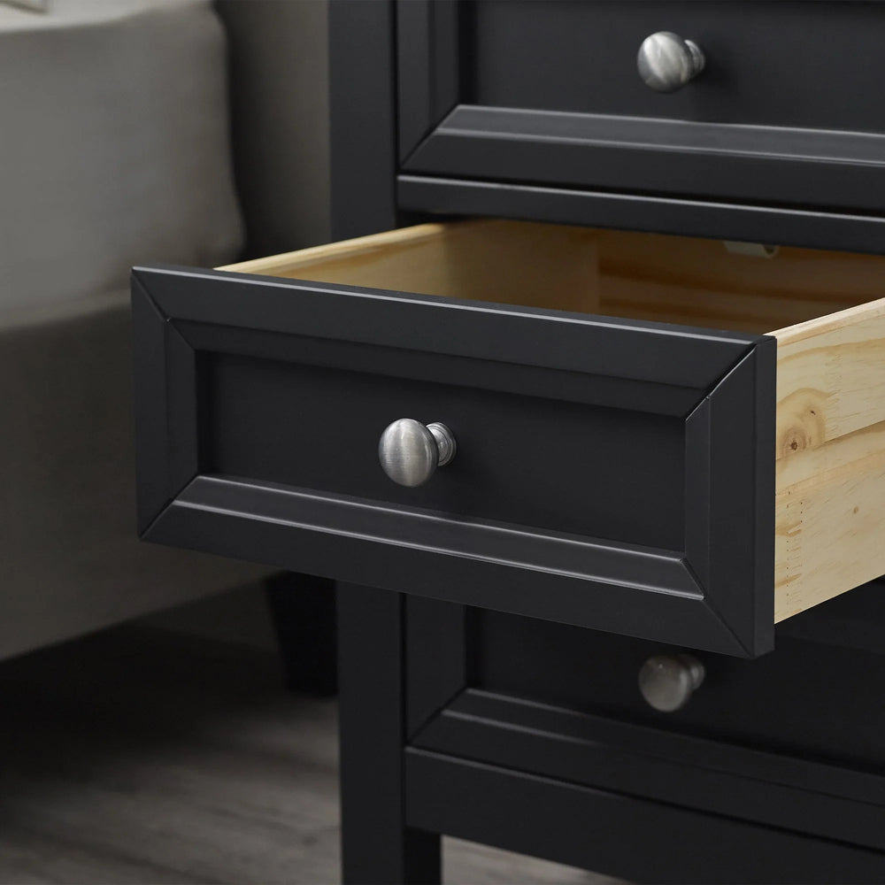 Maine 3 Drawer Bedside - Black - MAI151