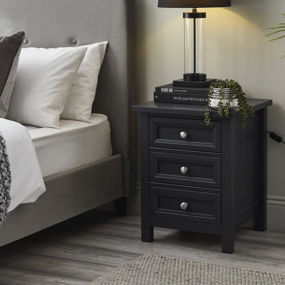 Maine 3 Drawer Bedside - Black - MAI151