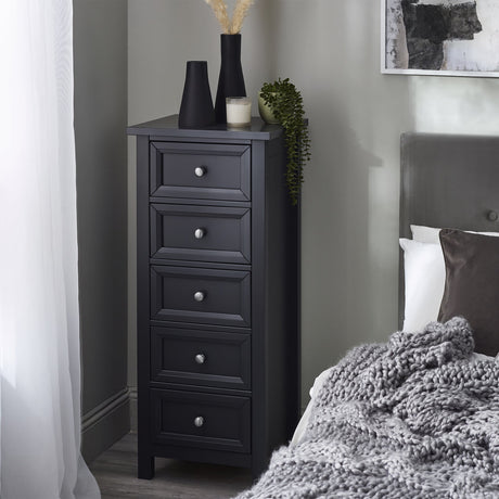 Maine 5 Drawer Tall Chest - Black - MAI154