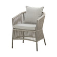Grey rope armchair with cushion and slim metal legs, front view