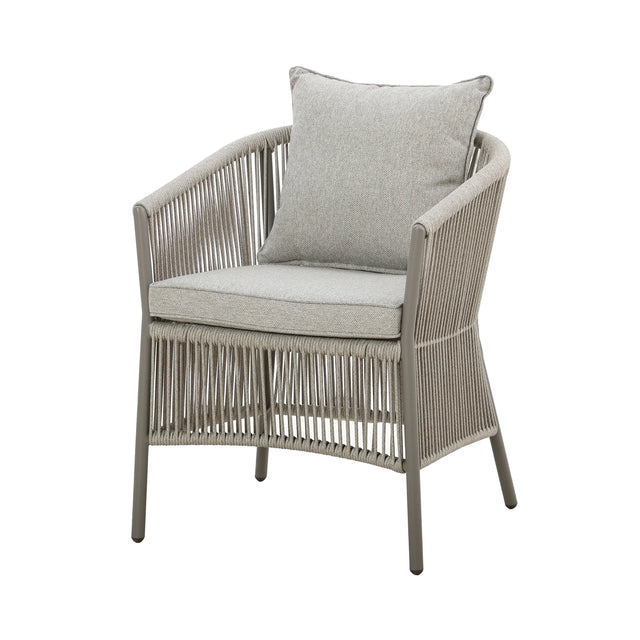 Grey rope armchair with cushion and slim metal legs, front view