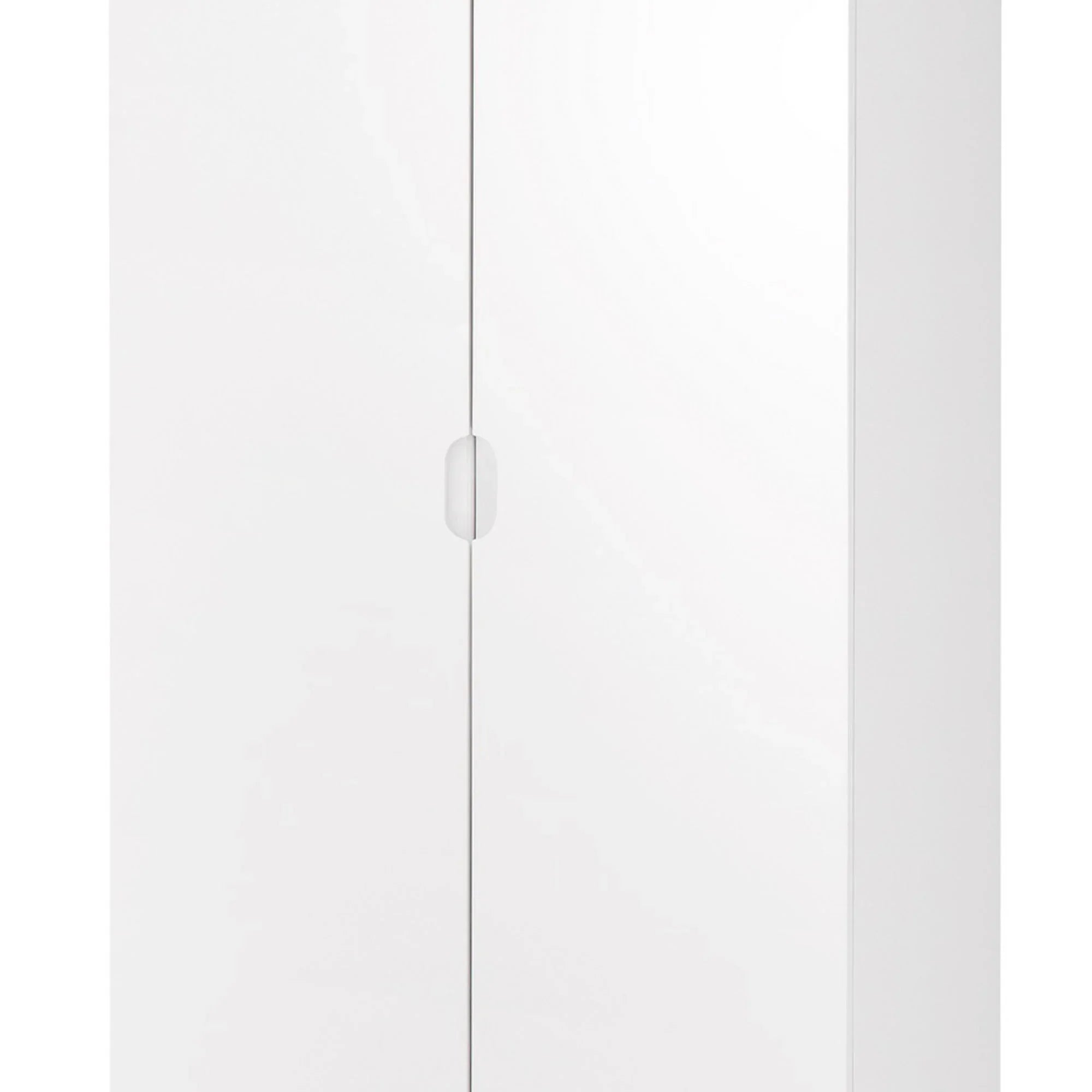 White two door wardrobe with recessed handles, close-up showing smooth finish