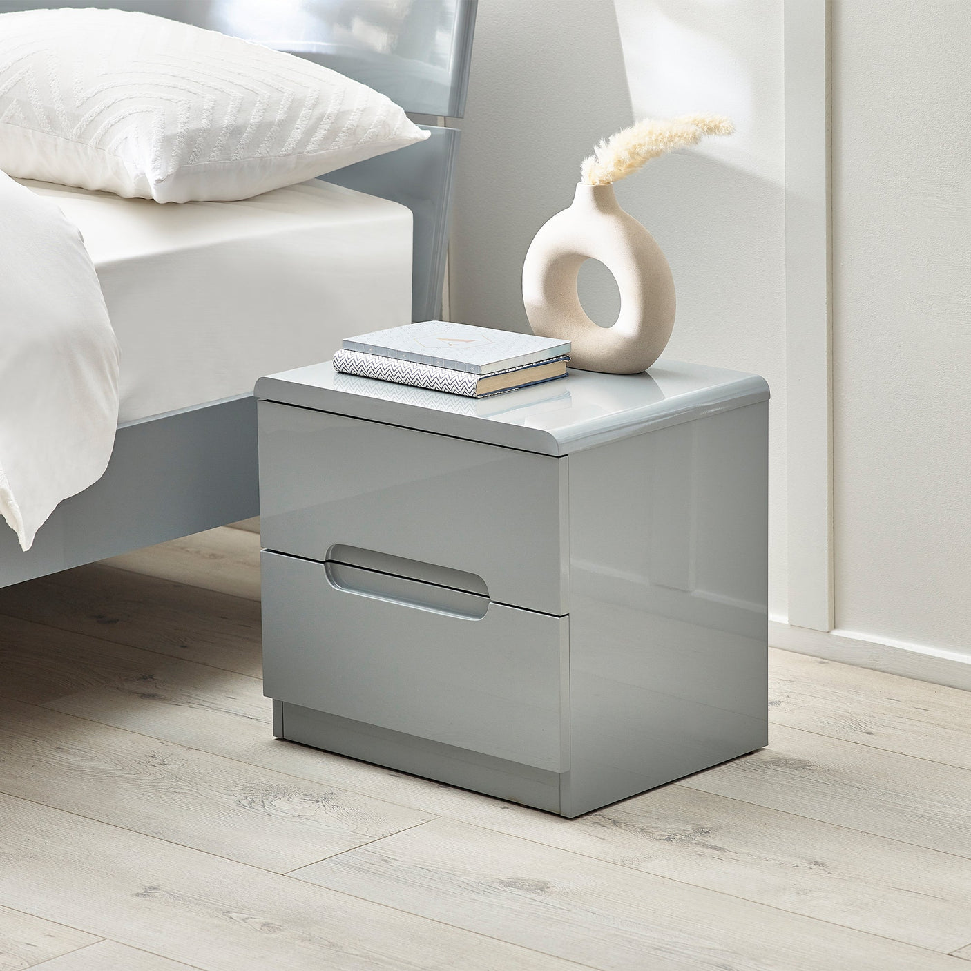 Manhattan 2 Drawer Bedside - Grey - MAN801