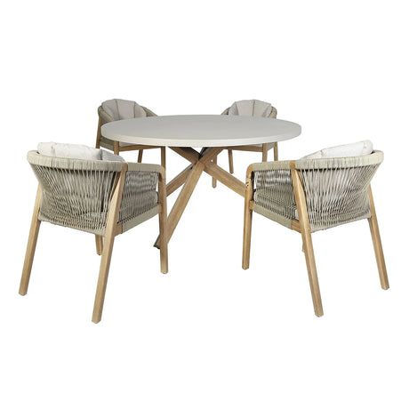 Martinique 4 Seat Round Dining Set With Concrete Top - 135cm Table