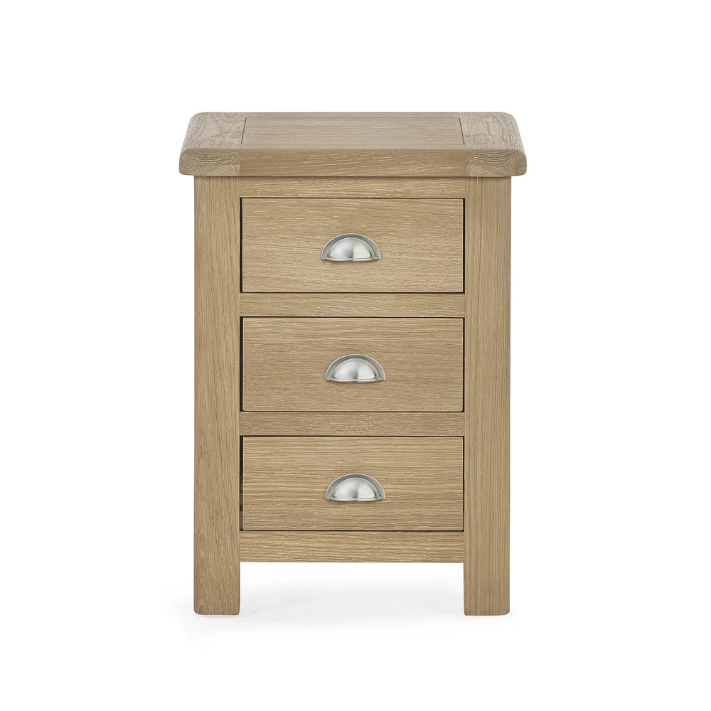 Memphis Limed Oak 3 Drawer Bedside - Light Brown - MEM003