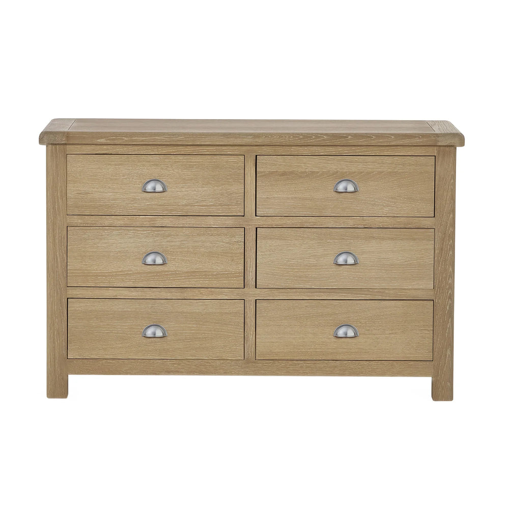 Memphis Limed Oak 6 Drawer Wide Chest - Light Brown - MEM006