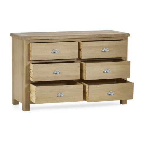 Memphis Limed Oak 6 Drawer Wide Chest - Light Brown - MEM006