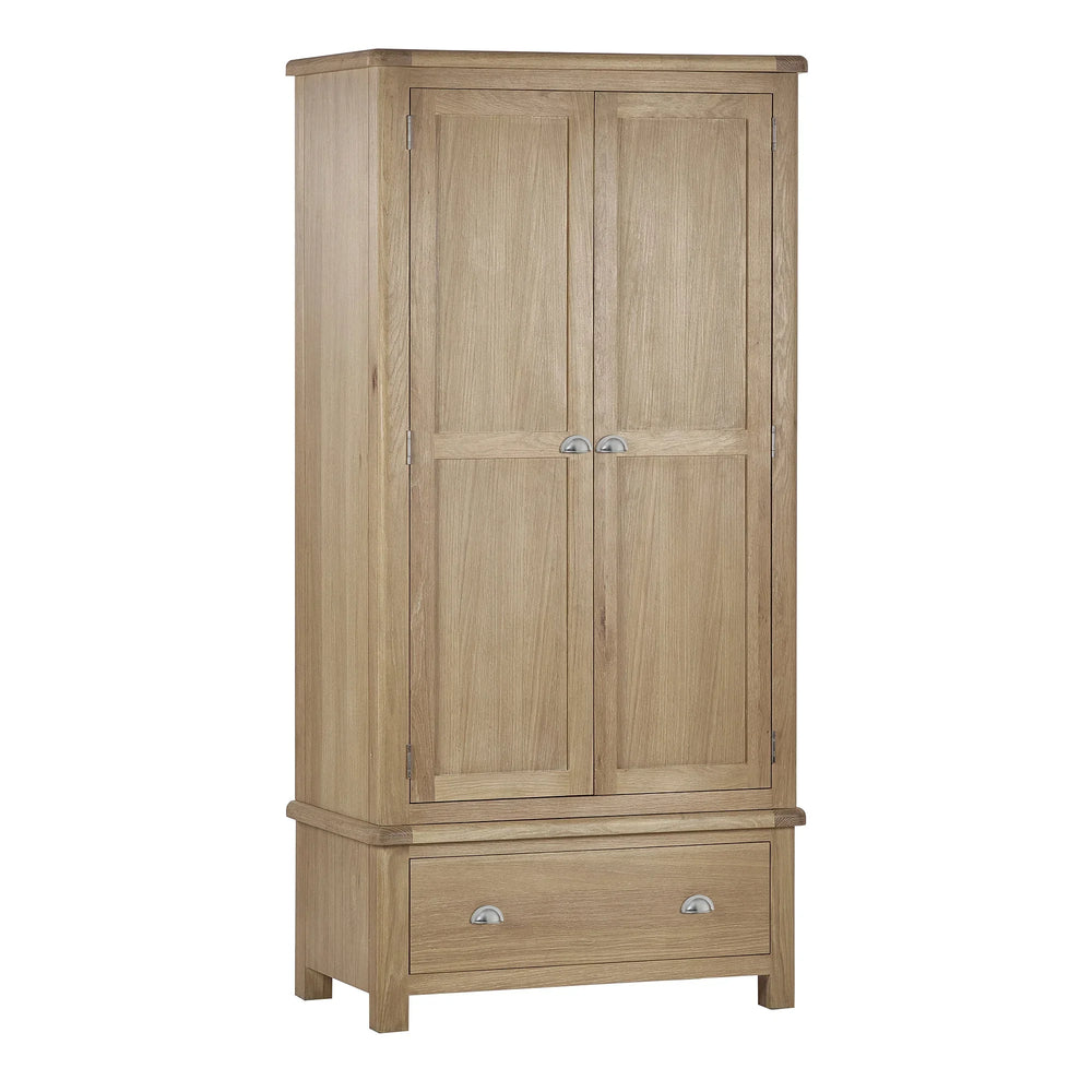 Memphis Limed Oak 2 Door 1 Drawer Wardrobe - Light Brown - MEM007