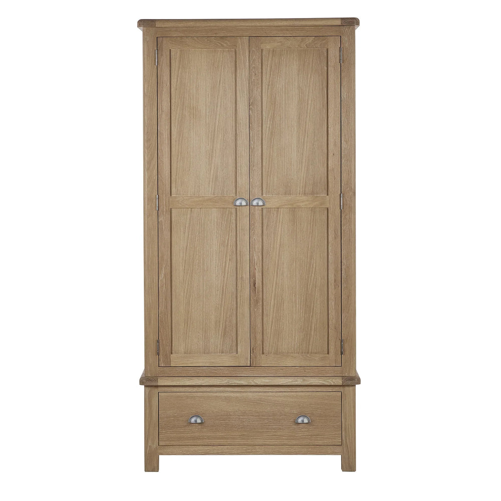 Memphis Limed Oak 2 Door 1 Drawer Wardrobe - Light Brown - MEM007