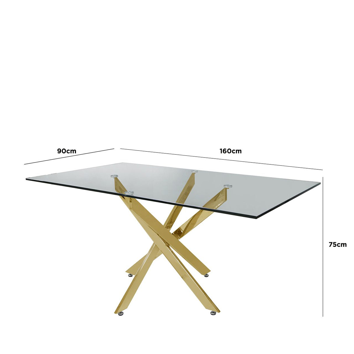 Nova 160Cm Gold And Glass Rect Dining Table-2 Parts