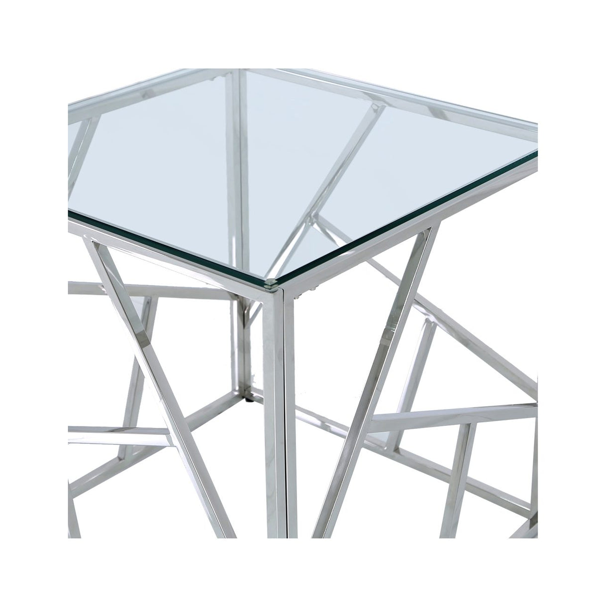 Azaria Stainless Steel End Table Glass Top