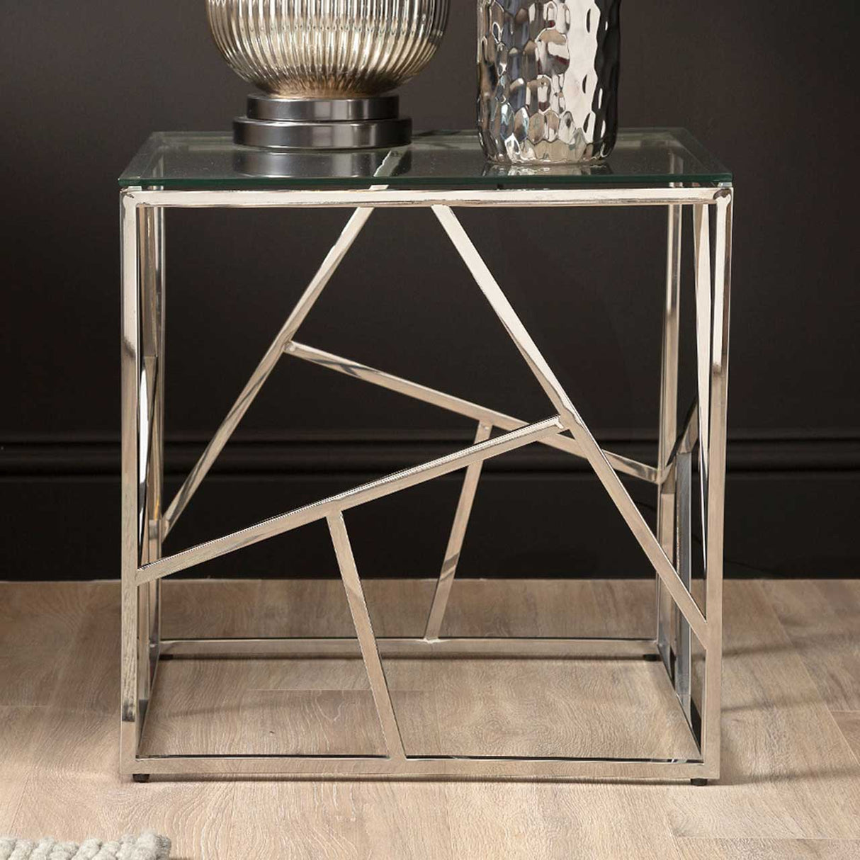Azaria Stainless Steel End Table Glass Top