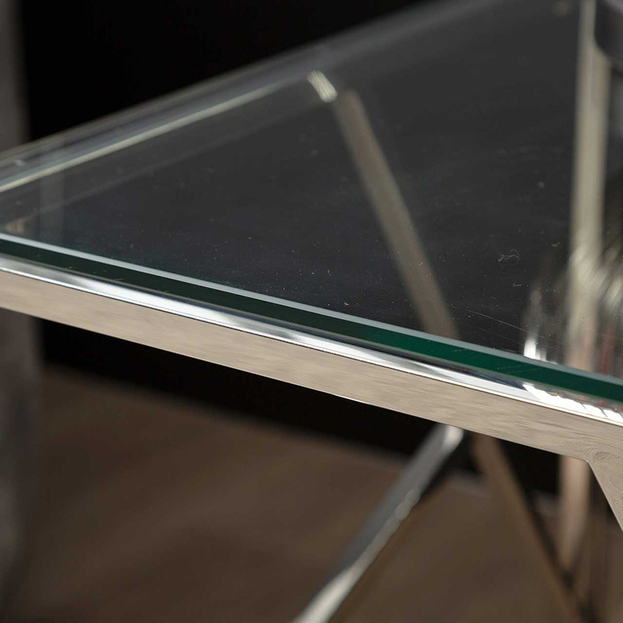 Azaria Stainless Steel End Table Glass Top