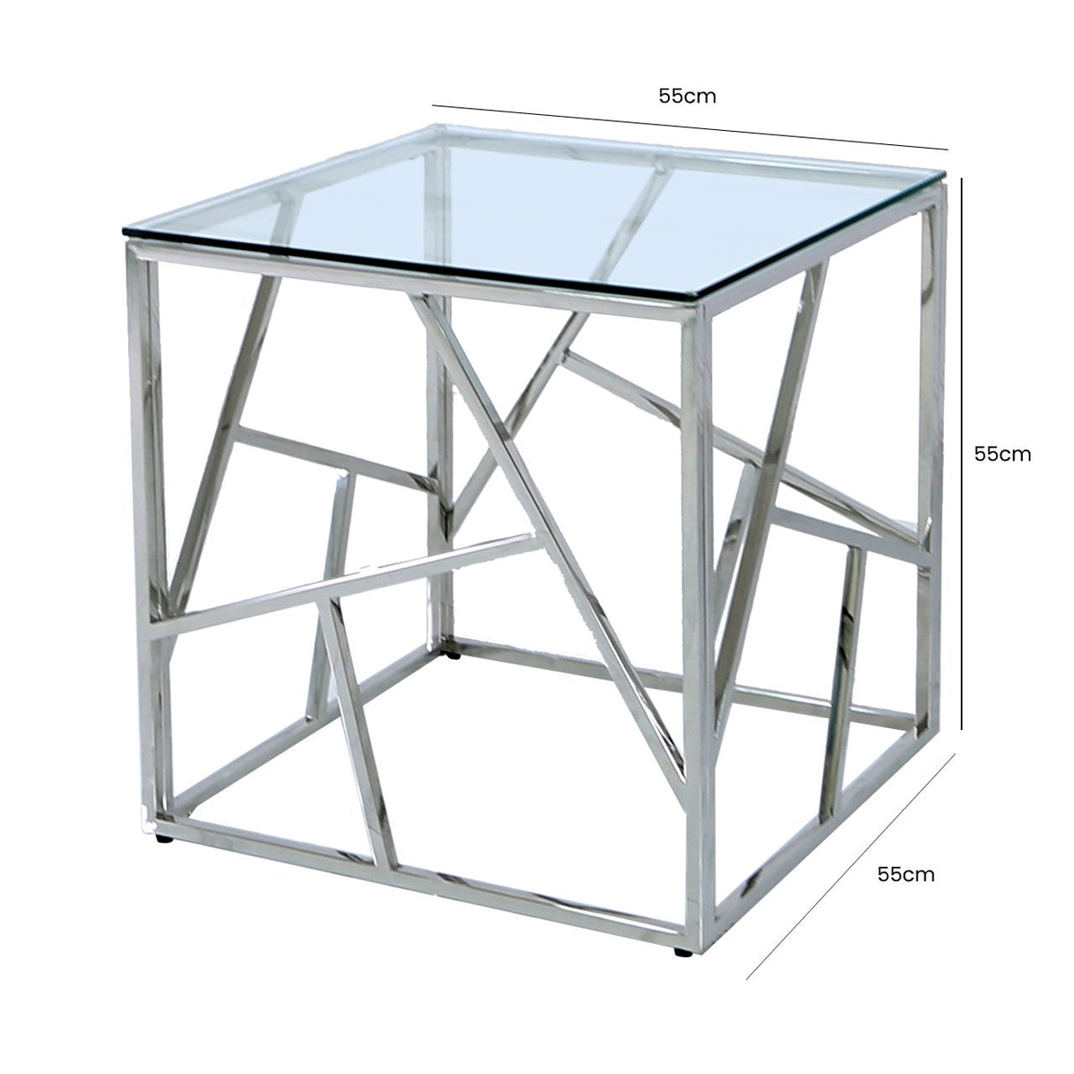 Azaria Stainless Steel End Table Glass Top