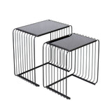 Set Of 2 Black Metal Nesting Table With Black Glass Top