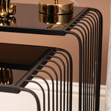 Set Of 2 Black Metal Nesting Table With Black Glass Top
