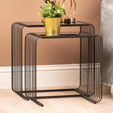 Set Of 2 Black Metal Nesting Table With Black Glass Top