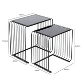 Set Of 2 Black Metal Nesting Table With Black Glass Top