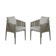 Pair of grey rope dining chairs with cushioned seats and backs on white background