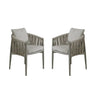 Pair of grey rope dining chairs with cushioned seats and backs on white background