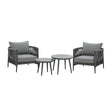 Grey rope armchair garden set with two round tables and cushions on white background