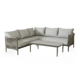 Grey corner sofa set with rope detailing and matching rectangular coffee table