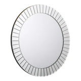 Round wall mirror with bevelled geometric frame and clear glass design