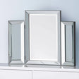 Soprano folding dressing table mirror with beveled glass panels on white surface
