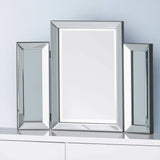 Soprano folding dressing table mirror with beveled glass panels on white surface