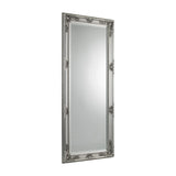 Pewter lean-to dress mirror with ornate rectangular frame on white background