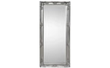 Large rectangular wall mirror with ornate silver frame and decorative floral accents