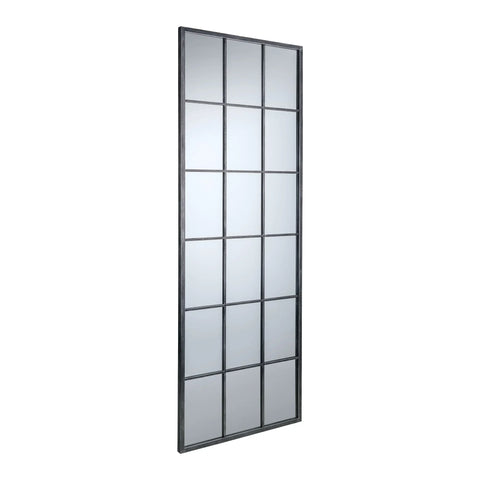 tall rectangular mirror with black metal grid frame, wall leaning, loft style