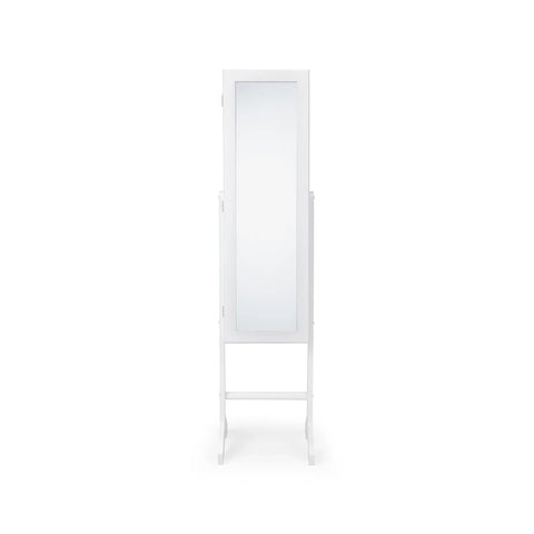 White jewellery mirror cabinet with full-length glass and stand, front view