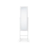 White jewellery mirror cabinet with full-length glass and stand, front view