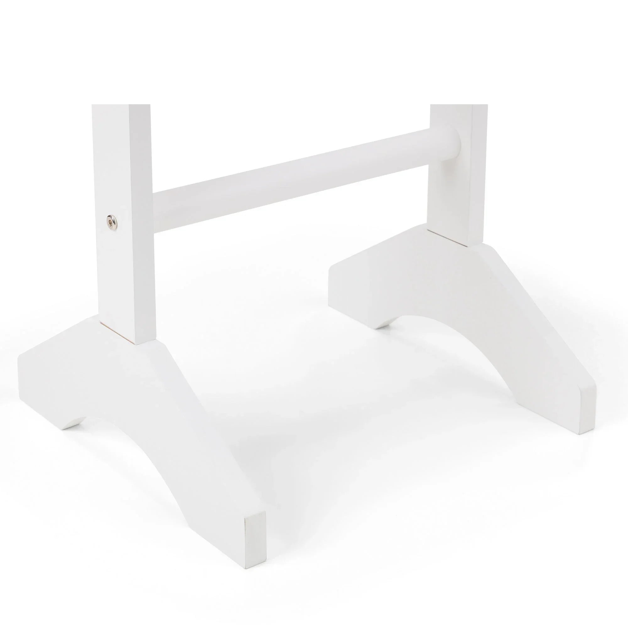 White wood mirror stand base with angled legs and connecting bar
