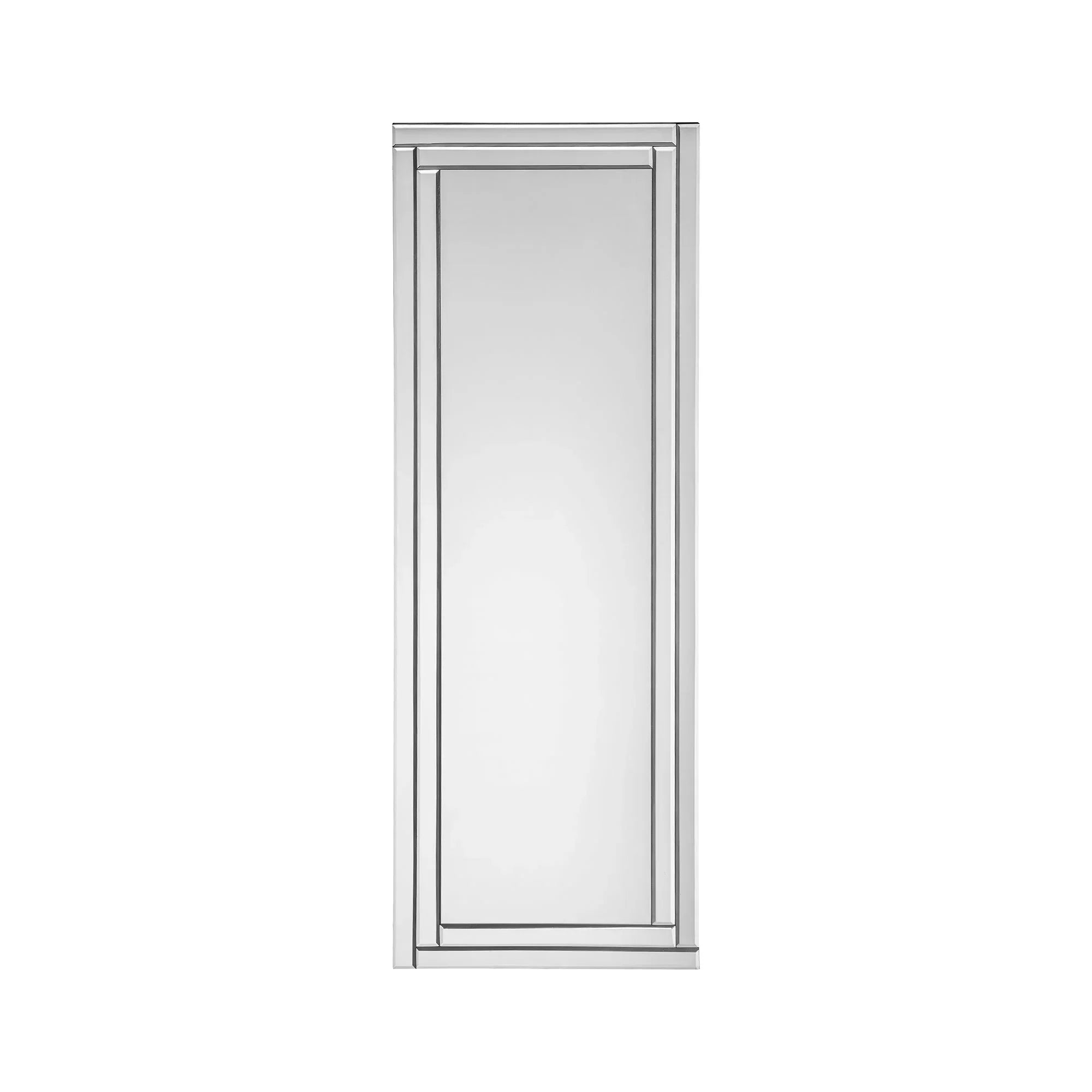 frameless rectangular dress mirror with layered glass border on white background
