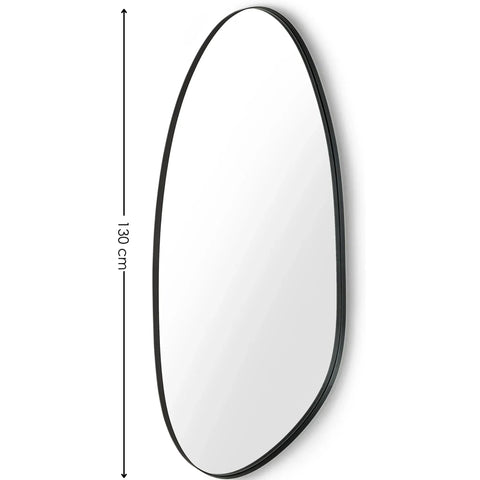 Asymmetric wall mirror with black frame, 130 cm tall, side angle view