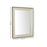 Rectangular silver wall mirror with grooved frame, 85 cm by 65 cm, angled side view