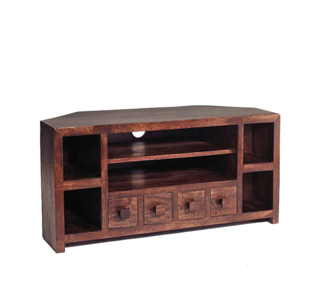 Toko Dark Mango Corner TV Unit made from solid mango wood