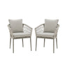 Pair of grey rope dining chairs with cushions and open weave sides on white background
