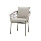 Grey garden armchair with woven rope sides and removable seat and back cushions